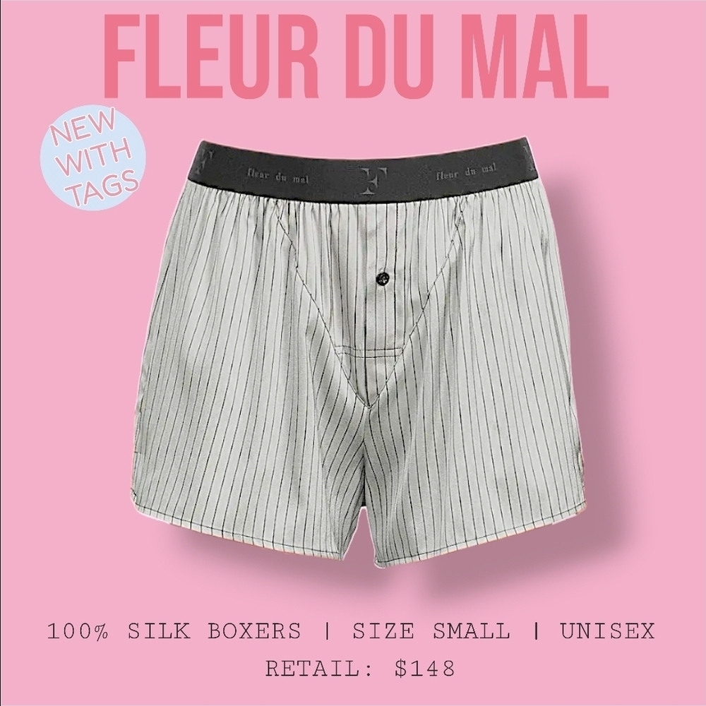 NWT Fleur Du Mal Ash Pinstripe 100% Silk Boxer Shorts Unisex Small Luxury
